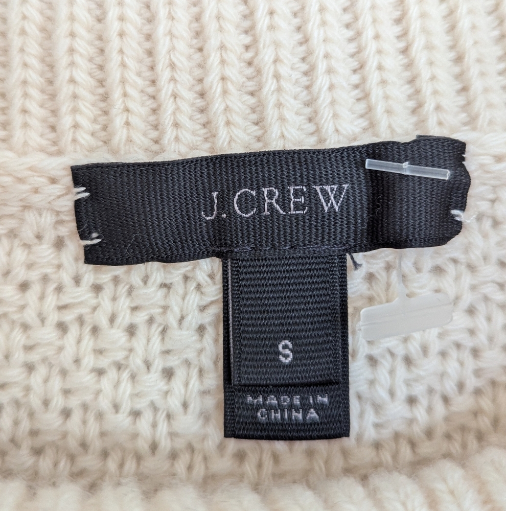 J. Crew Wool Embellished Cable Knit Turtleneck Sweater W/ Lace Detailing Ivory S - Picture 9 of 10